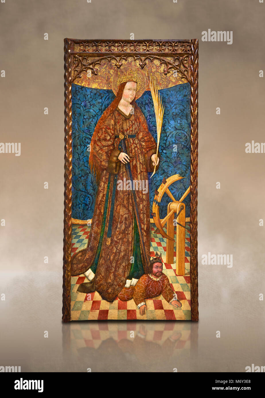 Retable gothique de Saint Catarina (Catherine), 3e quart du 15e siècle, tempera et feuille d'or sur de bois. Musée national d'Art Catalan, Banque D'Images