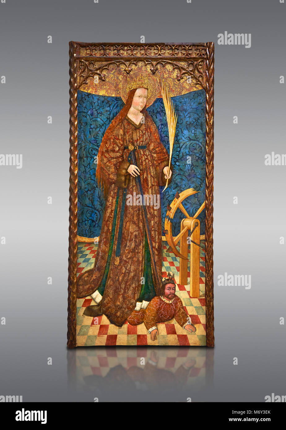 Retable gothique de Saint Catarina (Catherine), 3e quart du 15e siècle, tempera et feuille d'or sur de bois. Musée national d'Art Catalan, Banque D'Images