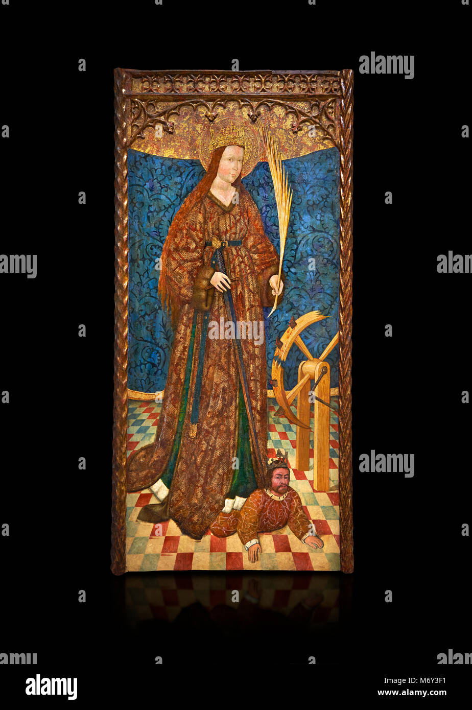 Retable gothique de Saint Catarina (Catherine), 3e quart du 15e siècle, tempera et feuille d'or sur de bois. Musée national d'Art Catalan, Banque D'Images