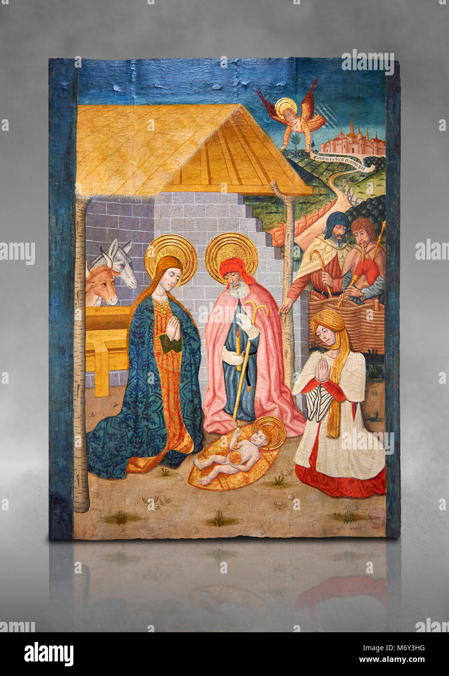 Retable gothique de la Nativité de l'atelier de Taller de Pere Garcia de Benavarri, vers 1475, tempera et feuille d'or sur de bois, du chur Banque D'Images