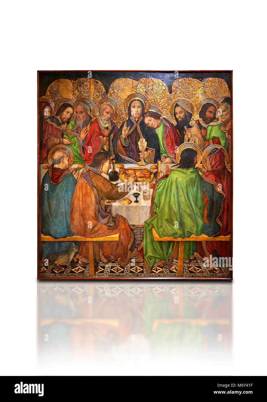 Retable gothique représentant la Dernière Cène (Sant Sopar) par Jaume Huguet, vers 1463 - 1475, Temperal et feuille d'or sur bois, du couvent de Sant Banque D'Images