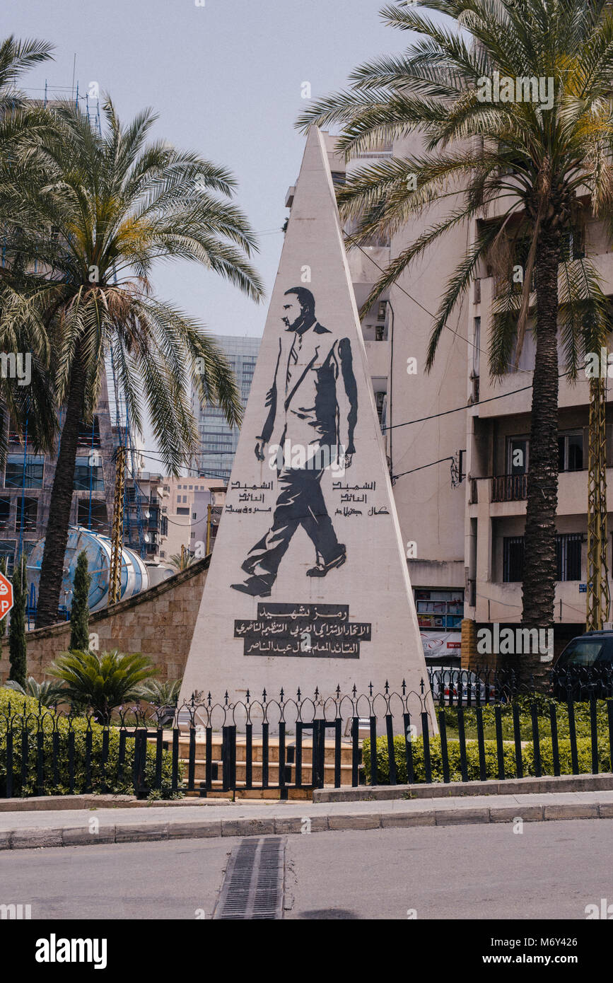 Le 14 mai 2016. Un monument à l'ex-président égyptien Gamal Abdul Nasser à la corniche de Beyrouth, Liban. Banque D'Images