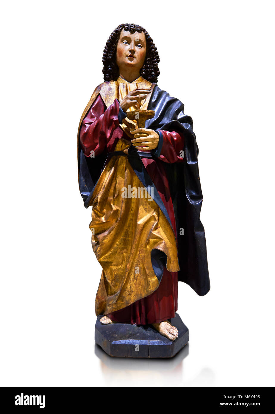 Statue en bois gothique de Sant Joan Evangelista (Jean l'Évangéliste) de Gremany, vers 1500, tempera sur bois et feuille d'or. Musée national de Catal Banque D'Images
