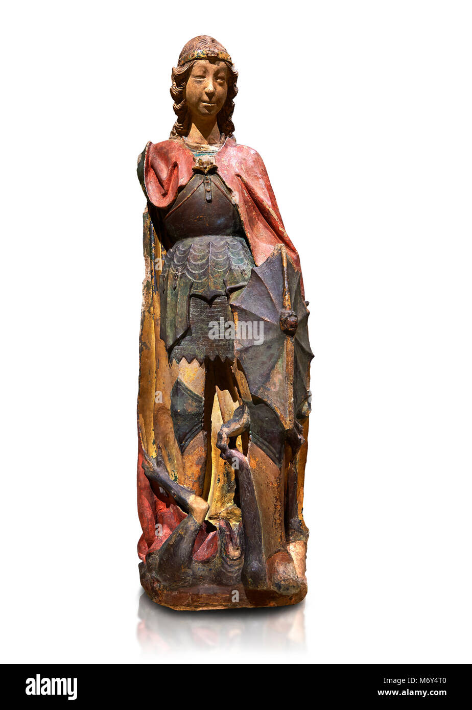 Statue en terre cuite de style gothique de l'Archange Gabriel attribuée à Lorenzo Mercadante de Bretanya de Séville, vers 1460, du couvent de Santa Clara Banque D'Images
