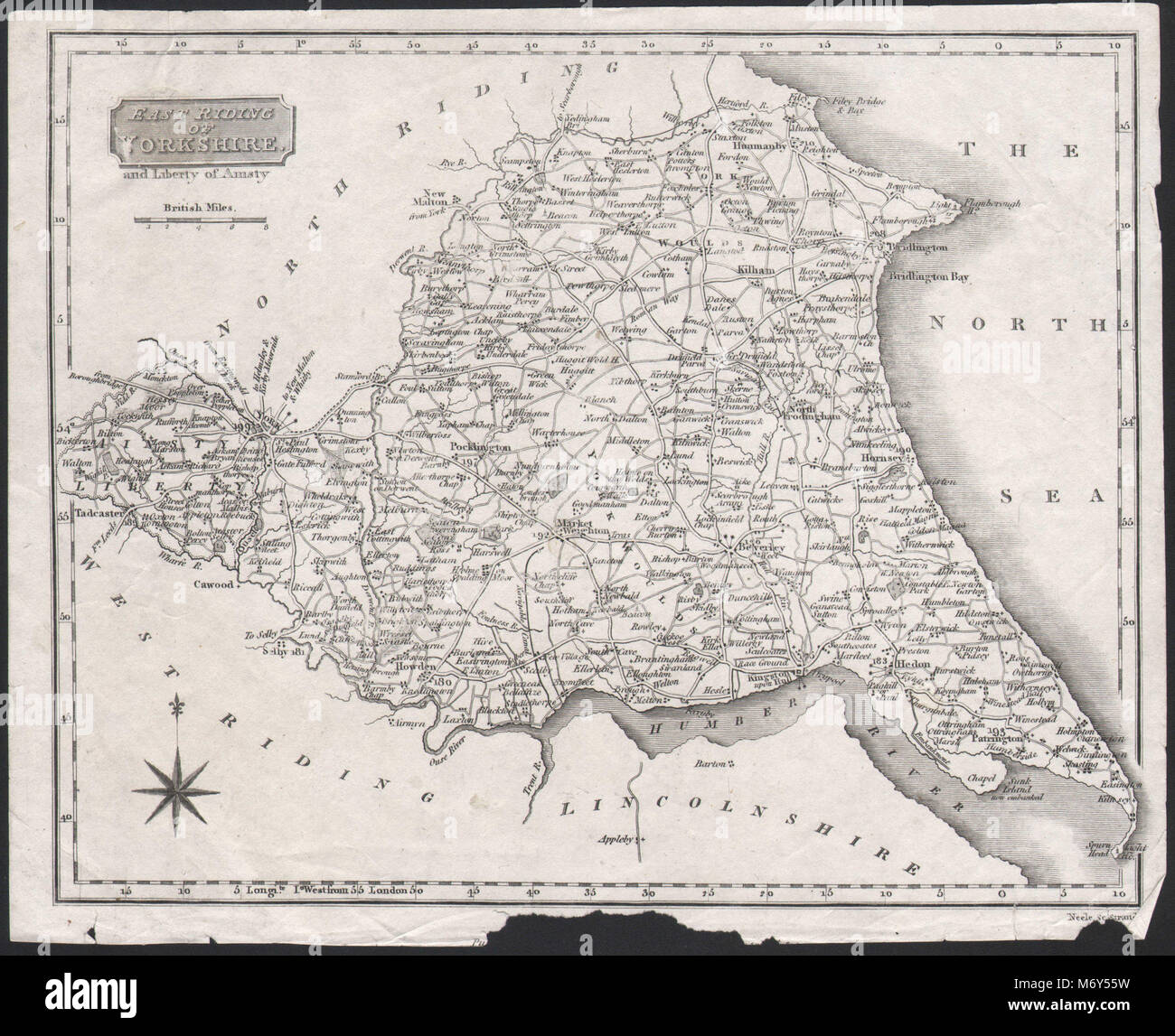 East Riding of Yorkshire et la liberté d'Ainsty. NEELE c1818 vieille carte antique Banque D'Images