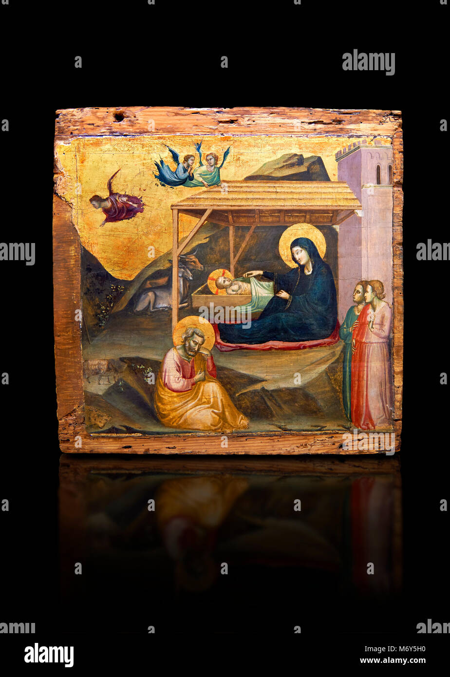 Panneau peint gothique de la scène de la Nativité par Taddeo Gabbi de Florence, vers 1325, tempera sur bois et feuille d'or. Musée national d'Art Catalan, Bar Banque D'Images