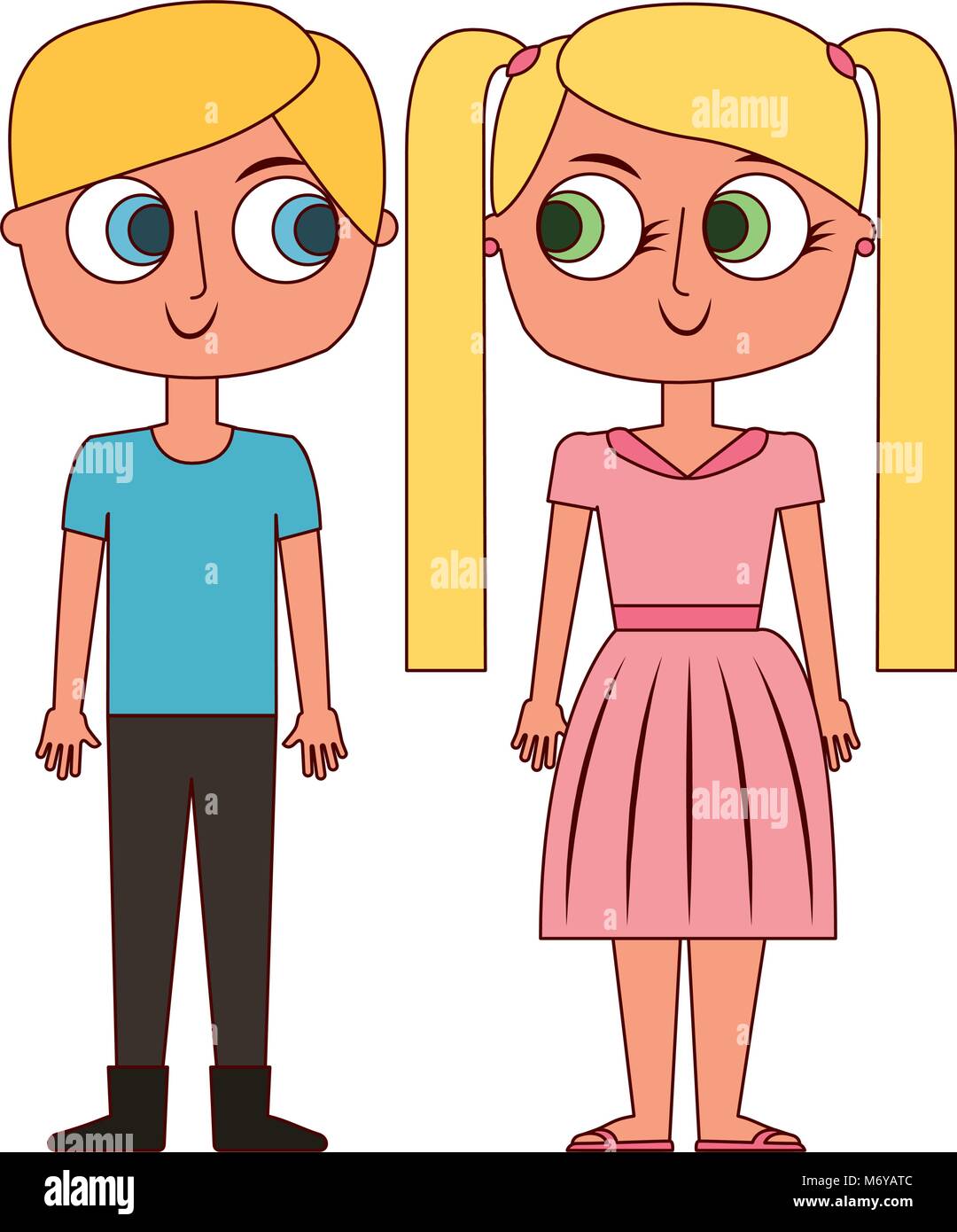 Frère Et Sœur Heureux Enfants Cartoon Vector Illustration Image