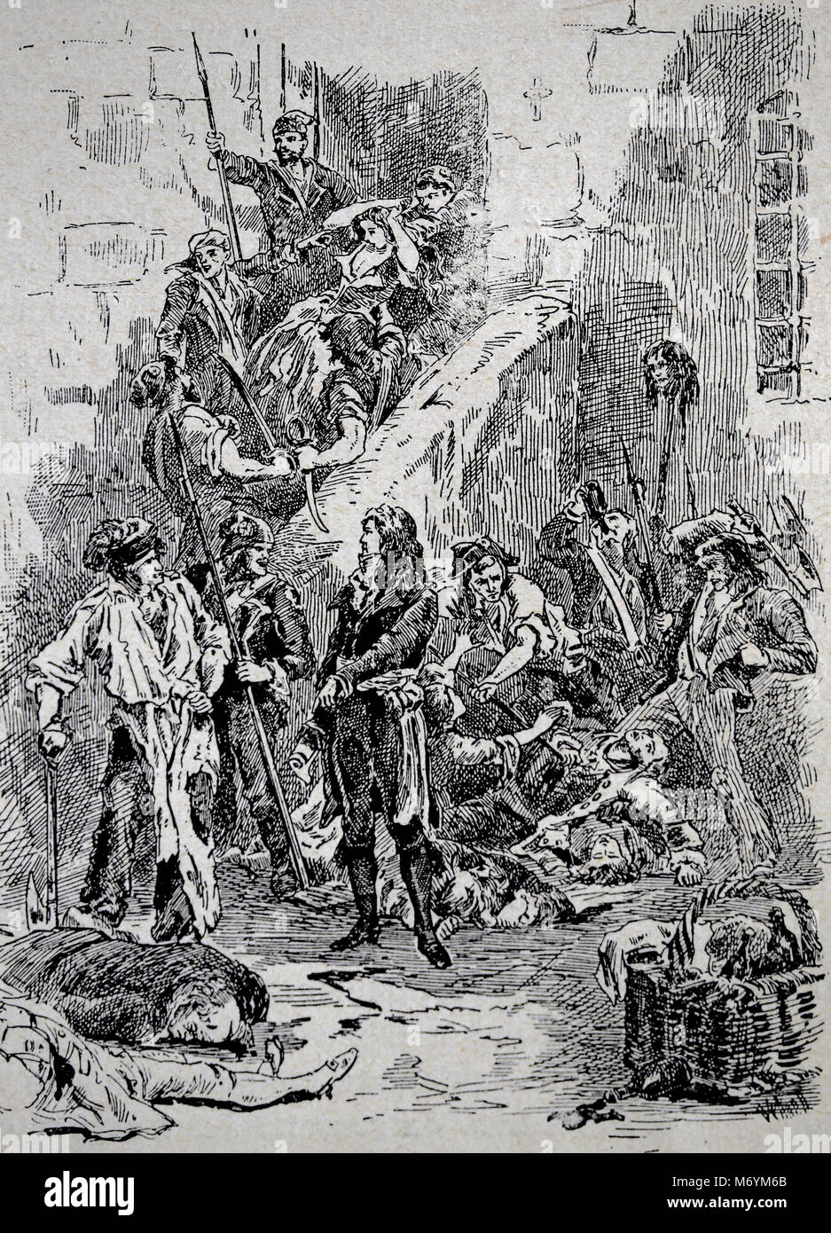 Révolution française. Les massacres de septembre, 2-7 sept. 1792. La population carcérale a été exécuté. Gravure, 19ème siècle. Banque D'Images