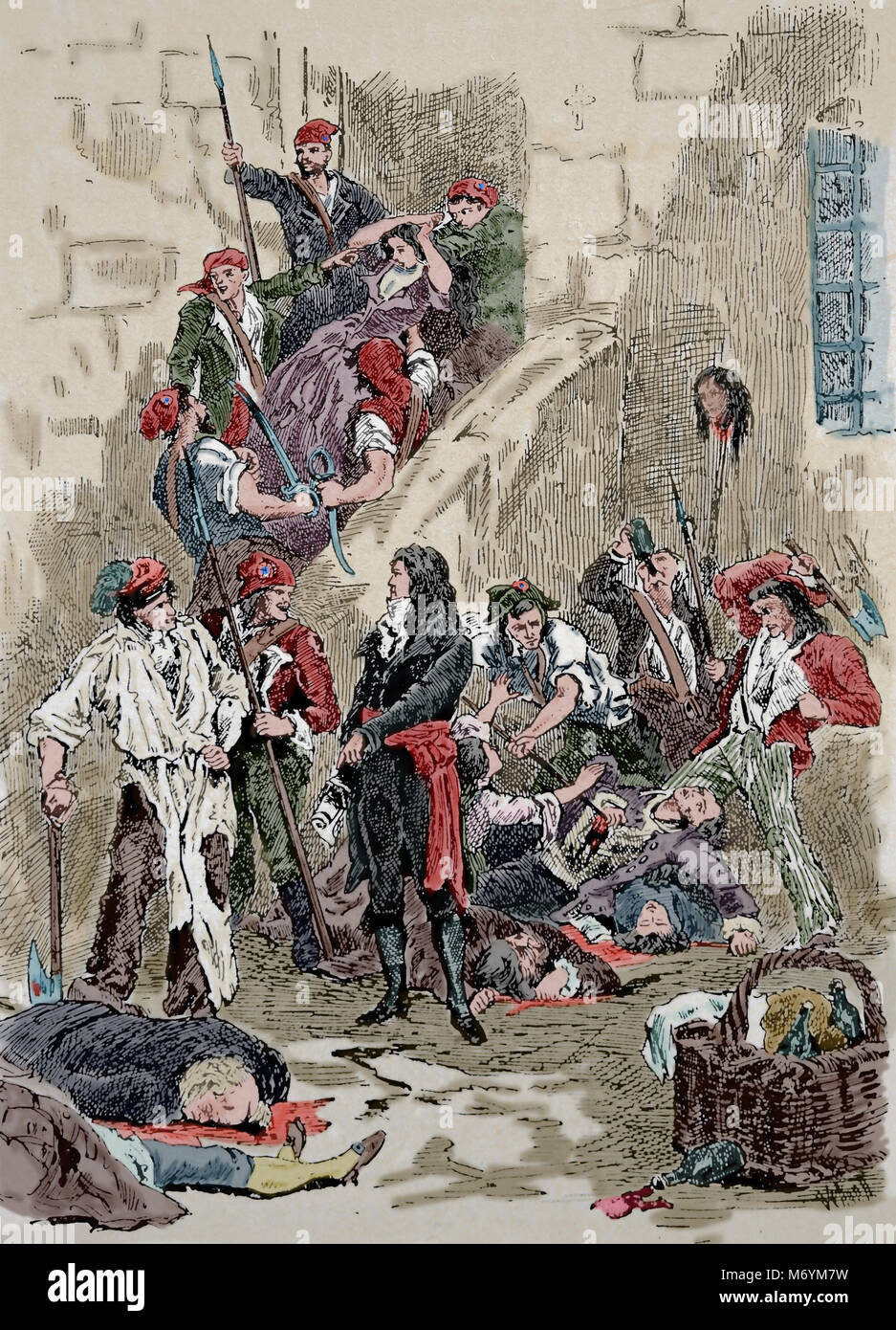 Révolution française. Les massacres de septembre, 2-7 sept. 1792. La population carcérale a été exécuté. Gravure, 19ème siècle. Banque D'Images