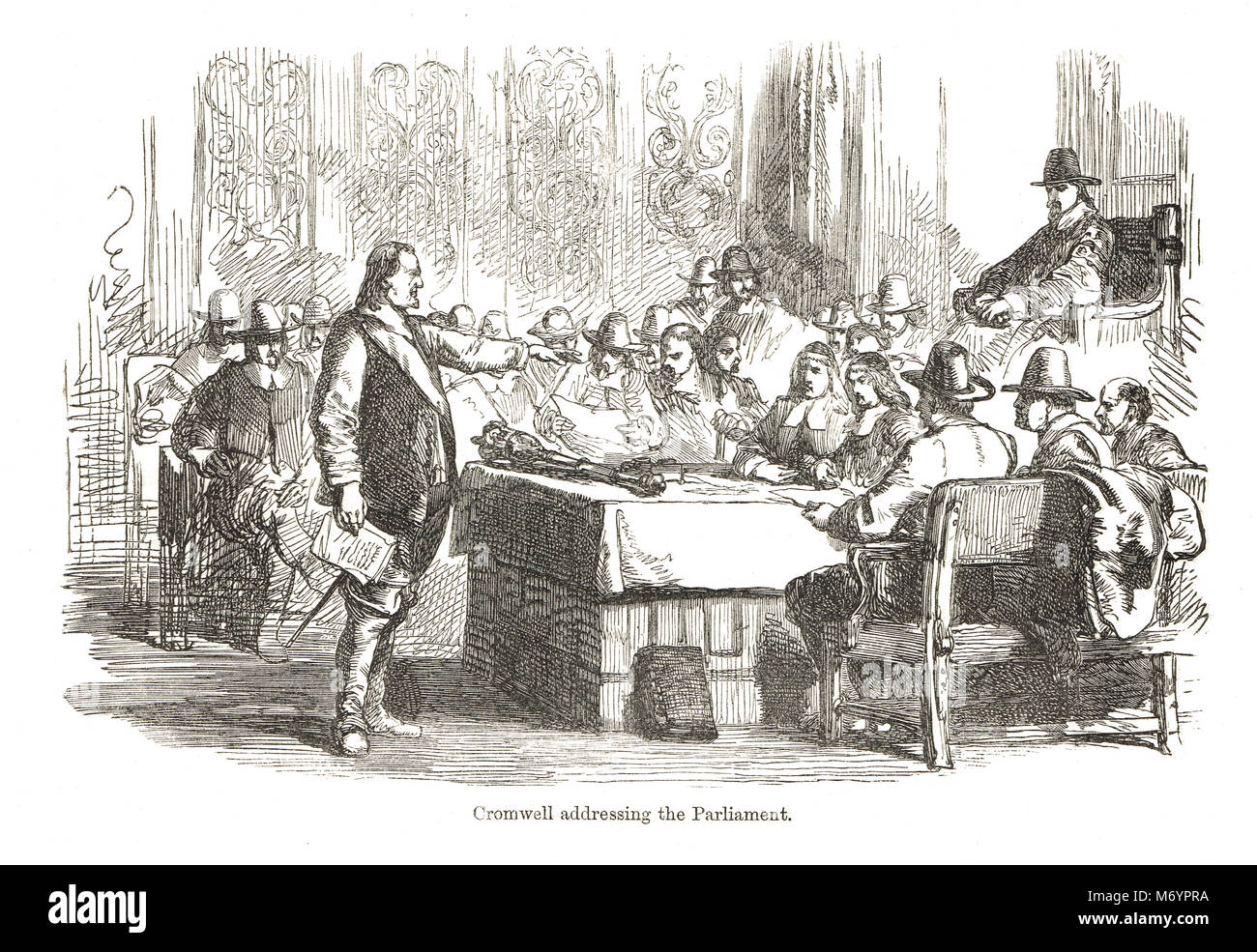Oliver Cromwell abordant le parlement croupion en avril 1653, avant de les rejeter sur la 20ème. Banque D'Images