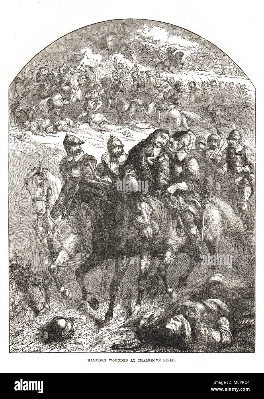 Parlementaire John Hampden mortellement blessé, la bataille de Chalgrove Field, 18 juin 1643 Banque D'Images