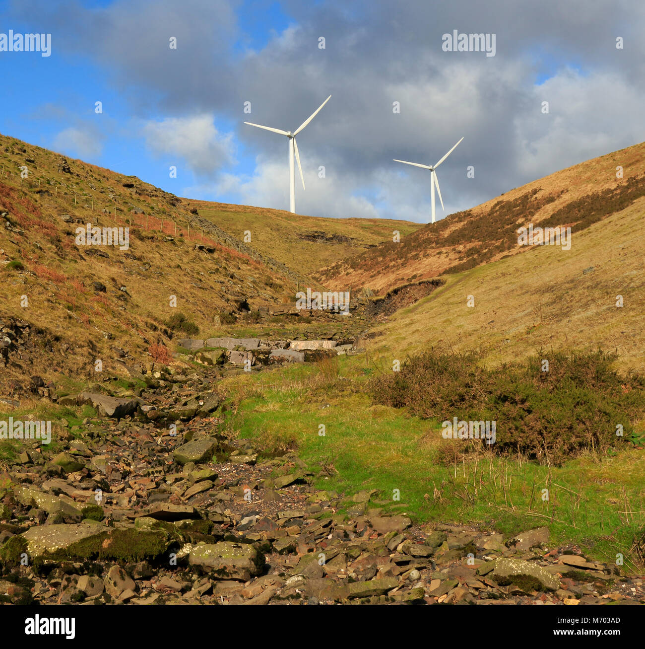 Éolienne à Pant Y Wal Wind Farm, Ogwr Gilfach Goch Fach Valley, près de Bridgend South Wales UK Banque D'Images