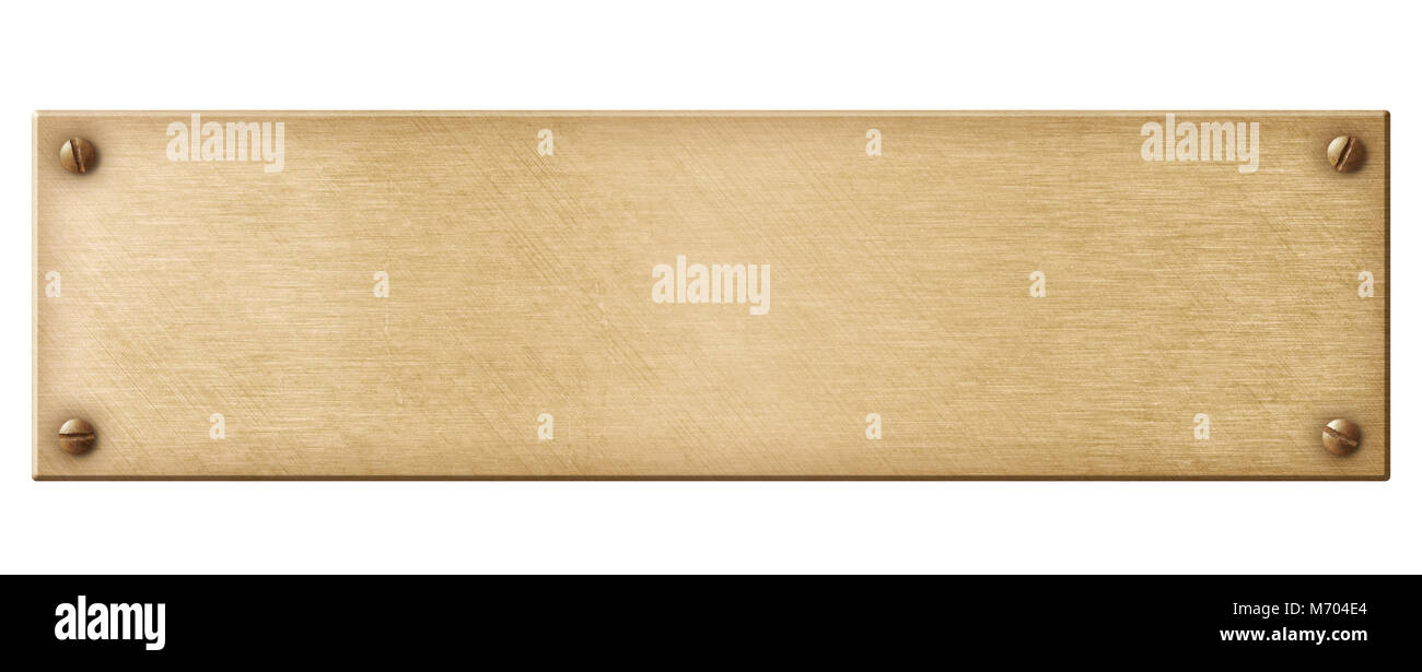Plaque en métal vieux bronze ou nameboard avec rivets isolated on white Banque D'Images