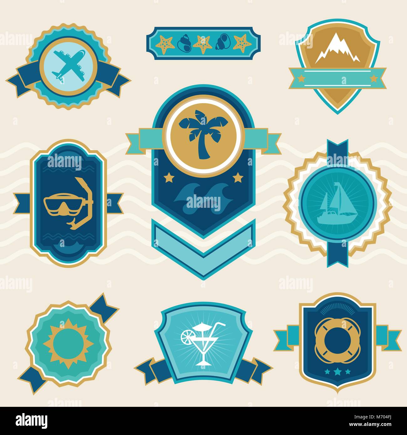 Voyages et tourisme badges rubans étiquettes Illustration de Vecteur