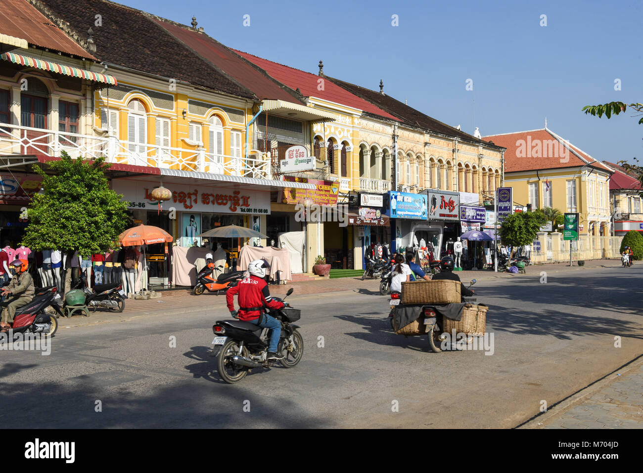 Battambang, Cambodge - 14 janvier 2018 : Français maisons coloniales à Battambang au Cambodge Banque D'Images