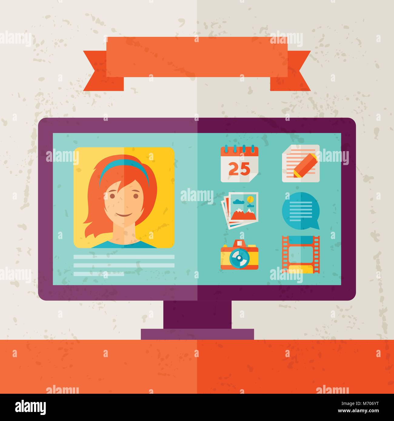 Social Networking page personnelle de télévision style design Illustration de Vecteur