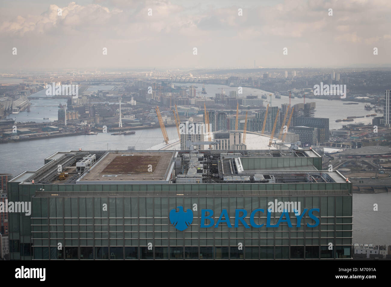 Canary Wharf et environs montrant la Tamise et l'aéroport de Londres dans l'Est de Londres. ASSOCIATION DE PRESSE Photo : Mercredi 7 mars 2018. Crédit photo doit se lire : Stefan Rousseau/PA Wire Banque D'Images