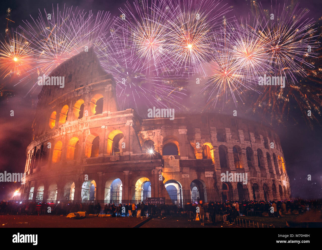 Le célèbre Colisée, sur le coup de minuit, le jour de l'an. Banque D'Images