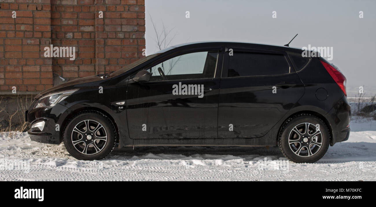 Kazakhstan Ust-Kamenogorsk, Février 17, 2018,. Hyundai Accent voiture. Voiture noire. Banque D'Images
