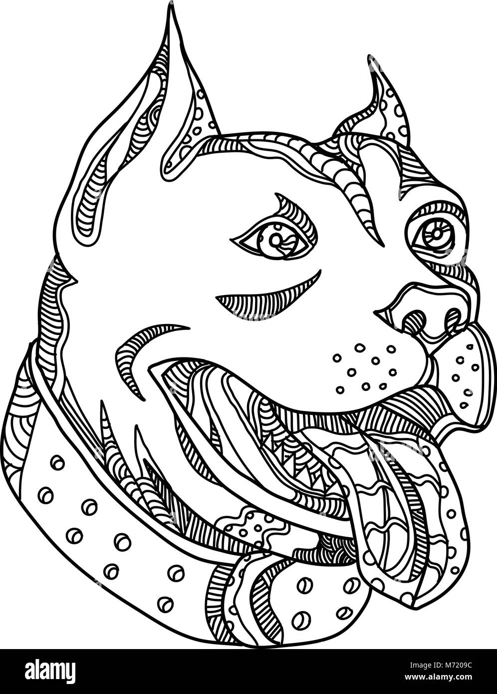 Illustration de l'art Doodle chef de pit-bull, American Pit Bull Terrier, American Staffordshire Terrier, American Bully ou Staffordshire Bull Terrier n Illustration de Vecteur
