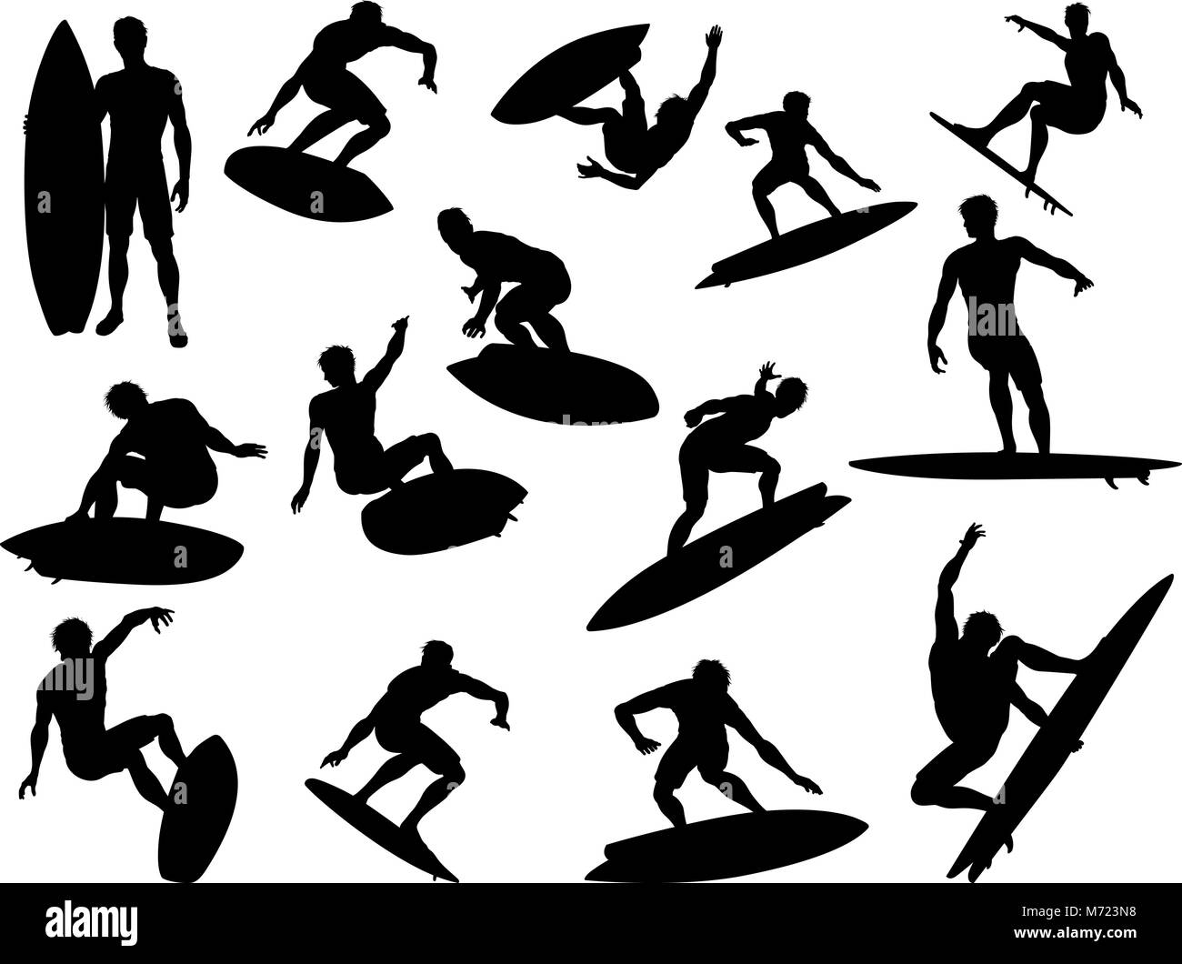 Les silhouettes de surfeur Illustration de Vecteur