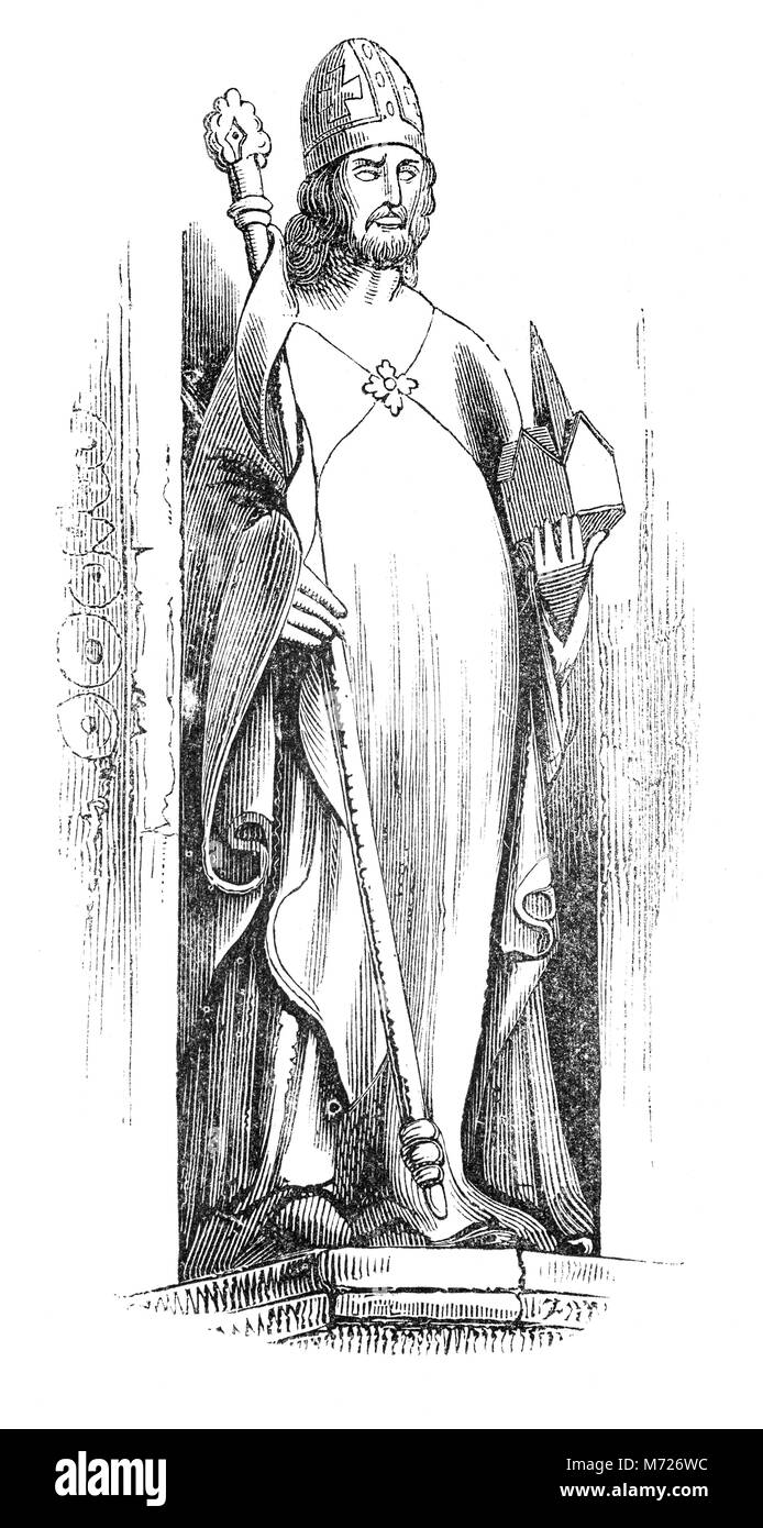 La sculpture de Saint Augustin sur la Salle Capitulaire porte de la cathédrale de Rochester, Angleterre, deuxième plus ancienne. Fondée en l'AN604 par Mgr Daniel, le bâtiment actuel remonte à 1080, Kent, Angleterre. Banque D'Images La sculpture de Saint Augustin sur la Salle Capitulaire porte de la cathédrale de Rochester, Angleterre, deuxième plus ancienne. Fondée en l'AN604 par Mgr Daniel, le bâtiment actuel remonte à 1080, Kent, Angleterre. Banque D'Images