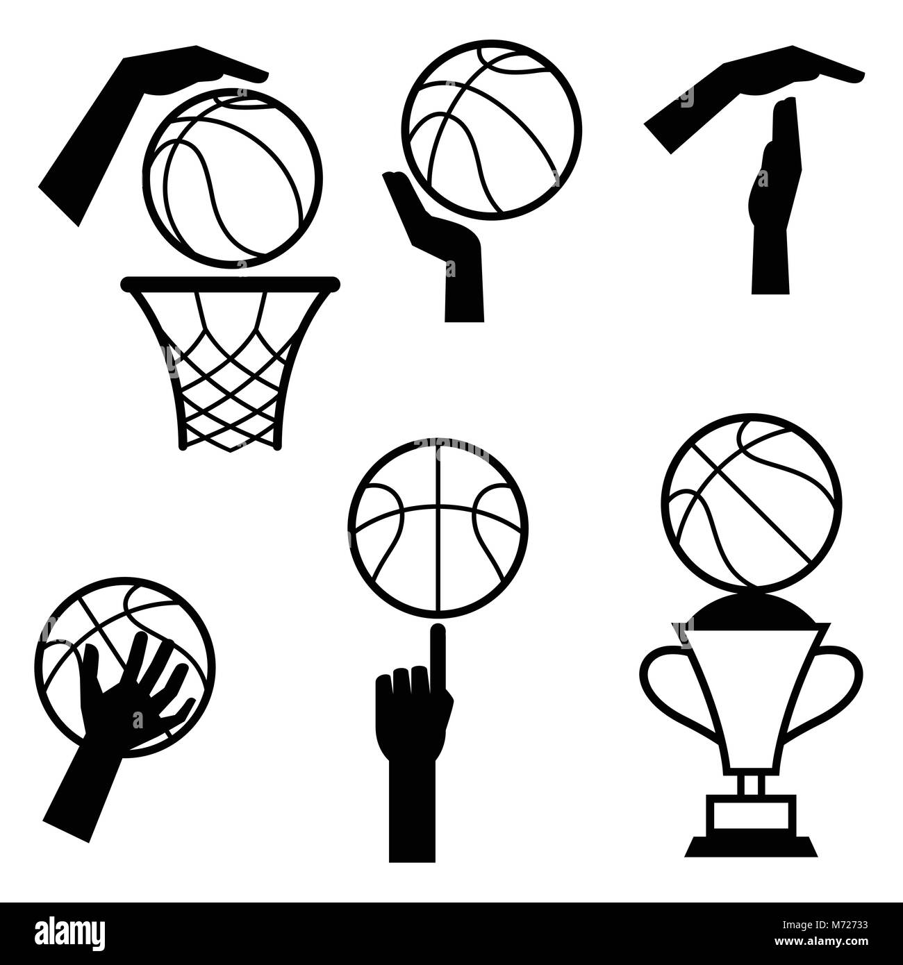 Basket-ball jeu d'icônes de gestes et de symboles dans le jeu Illustration de Vecteur