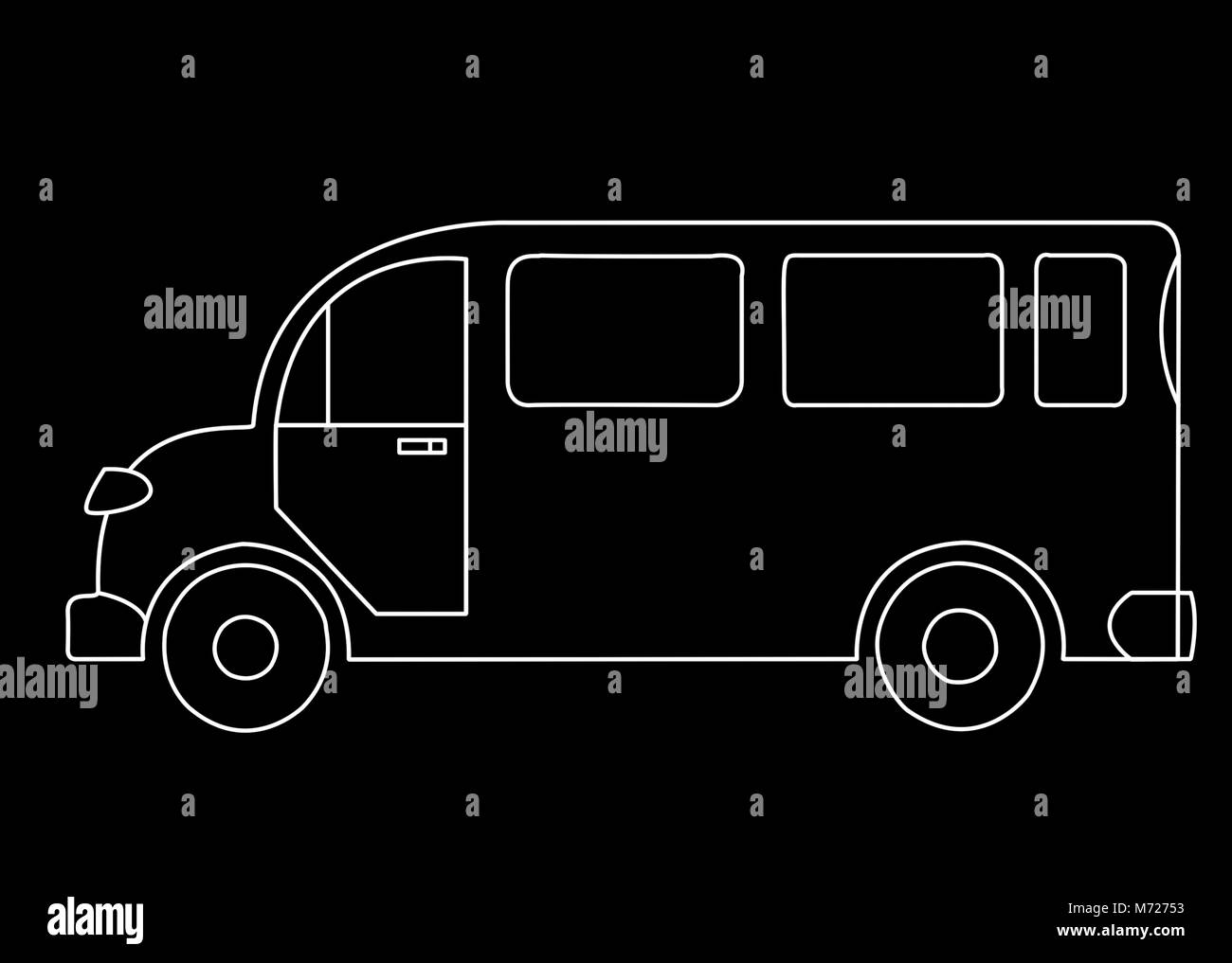 Silhouette blanche d'un bus de passagers sur un fond noir Banque D'Images