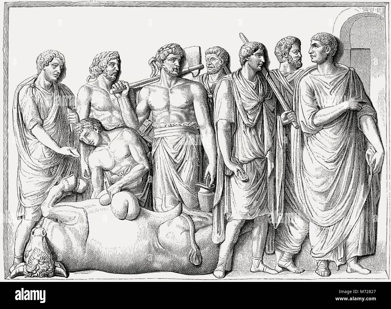 Un haruspex l'observation d'un foie d'un animal sacrifié, l'ancienne Rome Banque D'Images