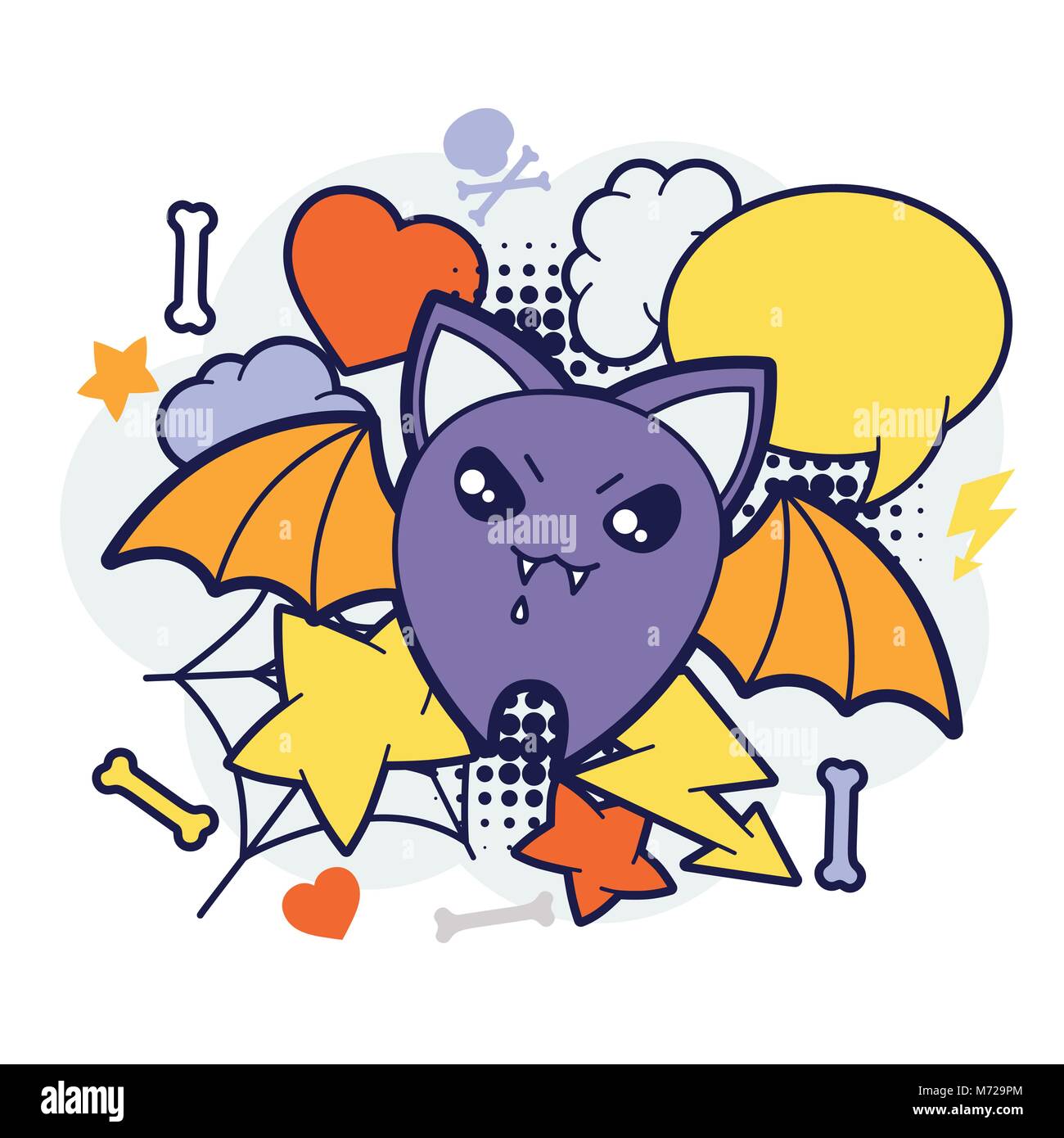 Kawaii Halloween imprimer ou carte avec mignon doodle bat Illustration de Vecteur