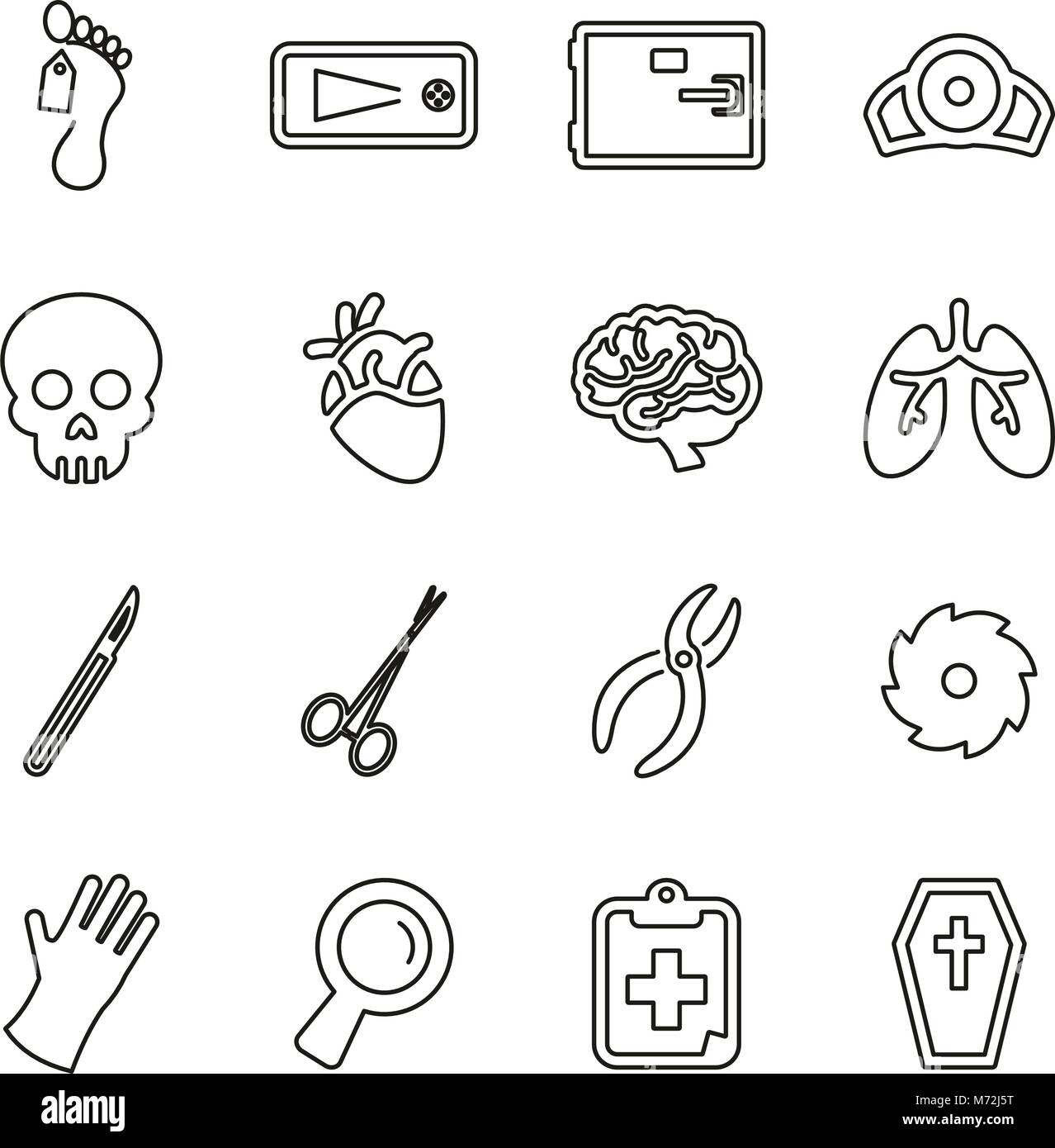 Morgue ou le coroner Icônes matériel fine ligne Vector Illustration Set ...