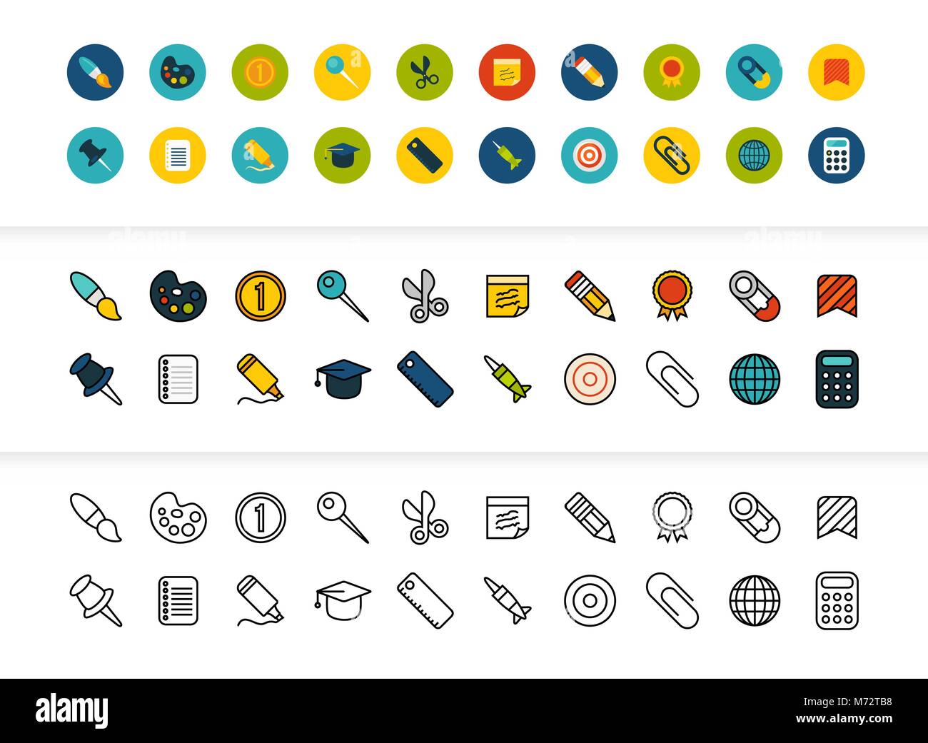 Contour noir et couleur des icônes, fine ligne de course style design Illustration de Vecteur