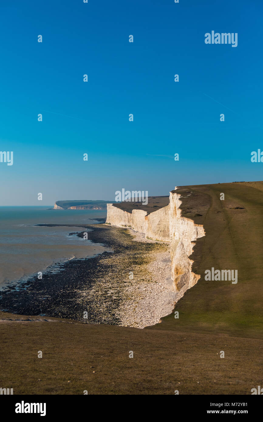 Les falaises de craie blanche des sept Sœurs, Jalhay, East Sussex, Angleterre Banque D'Images