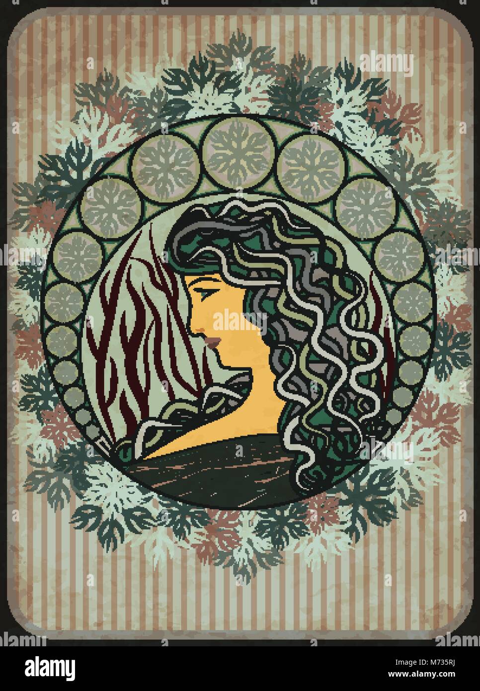 Fille de l'hiver, bannière floral dans le style art nouveau, vector illustration Illustration de Vecteur