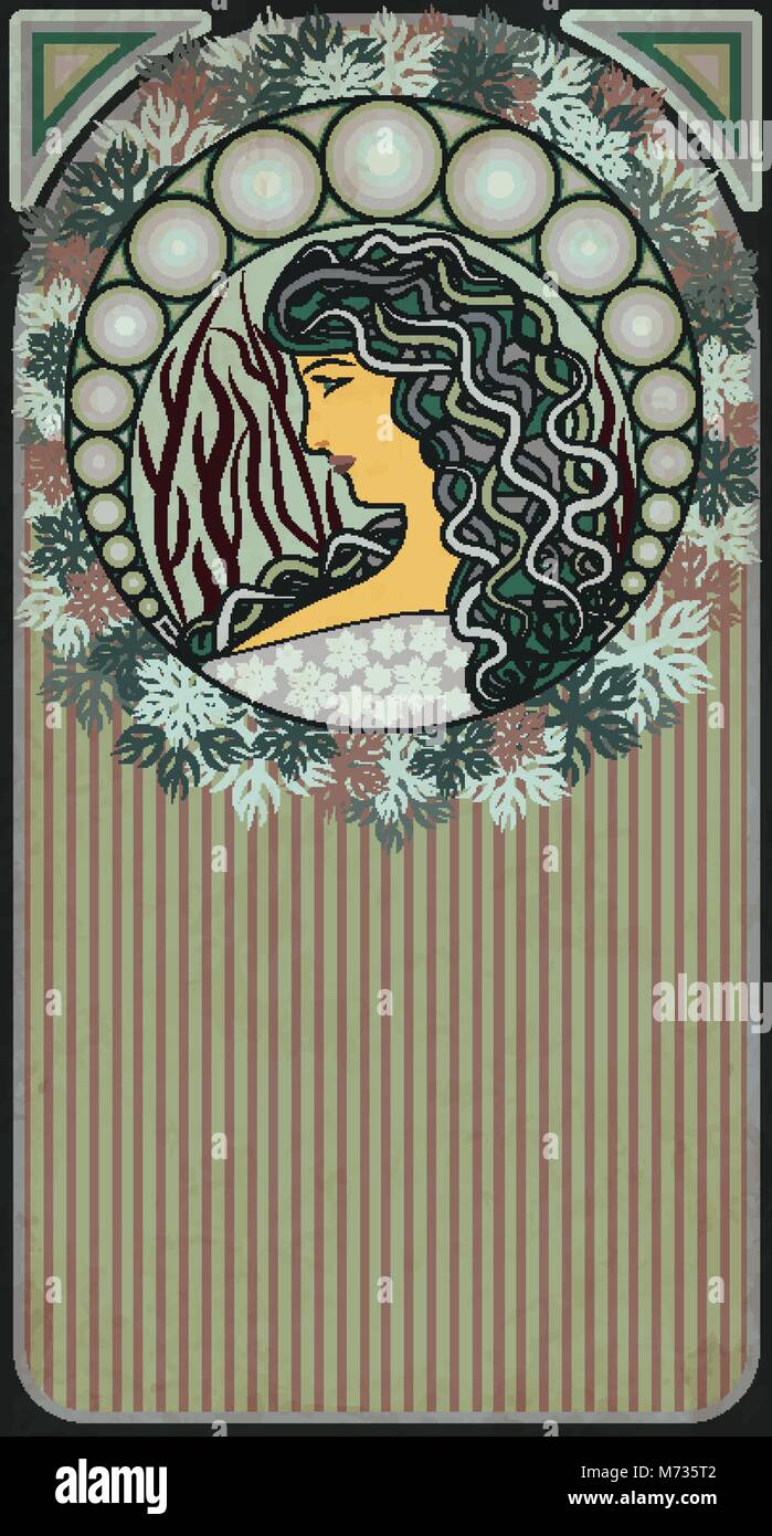 Fille de l'hiver, bannière floral dans le style art nouveau, vector illustration Illustration de Vecteur