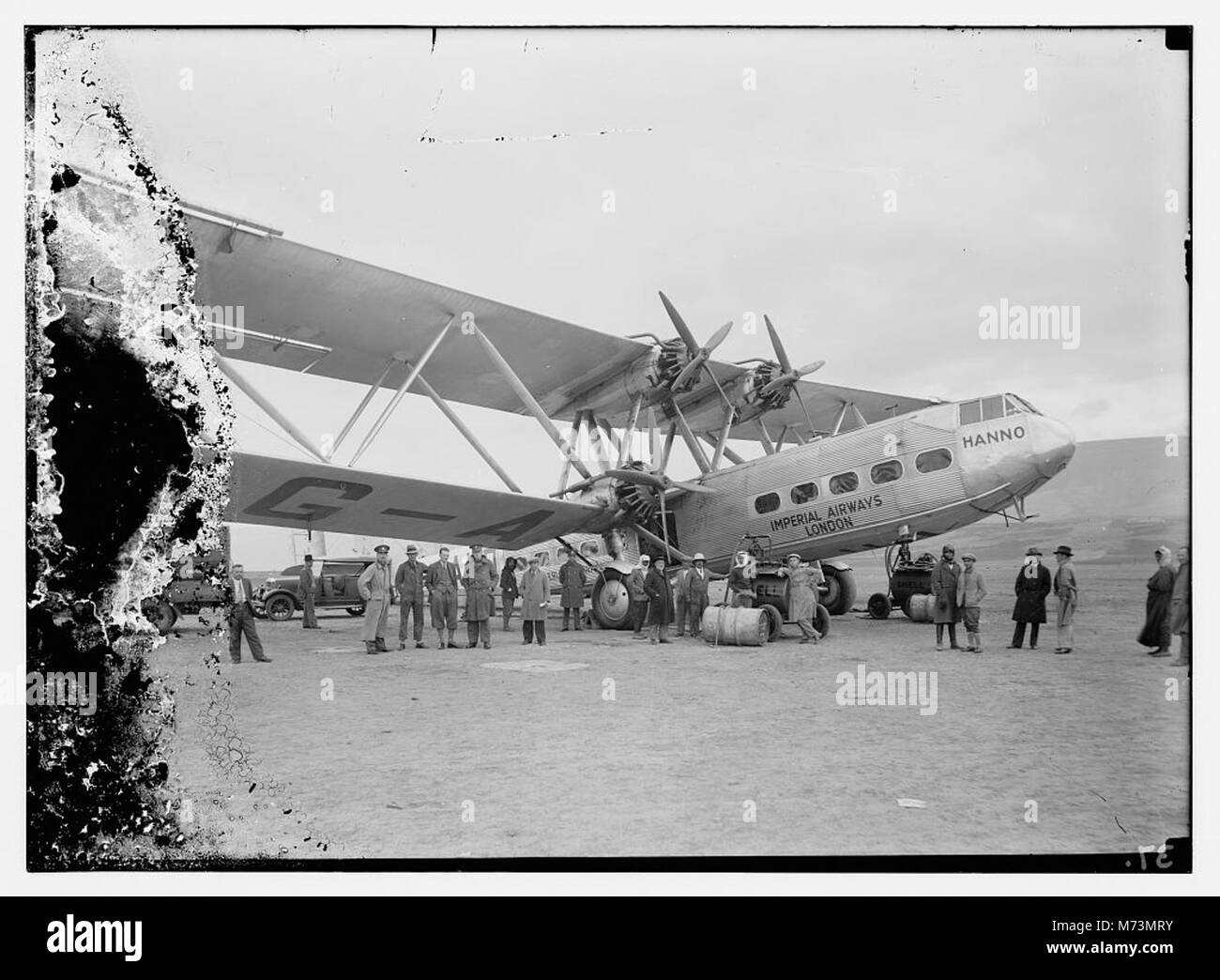 Cette image montre l'avion Hanno, un avion historique utilisé à des fins aéronautiques. L'avion est connu pour sa conception et son rôle dans les débuts de l'histoire de l'aviation. Banque D'Images