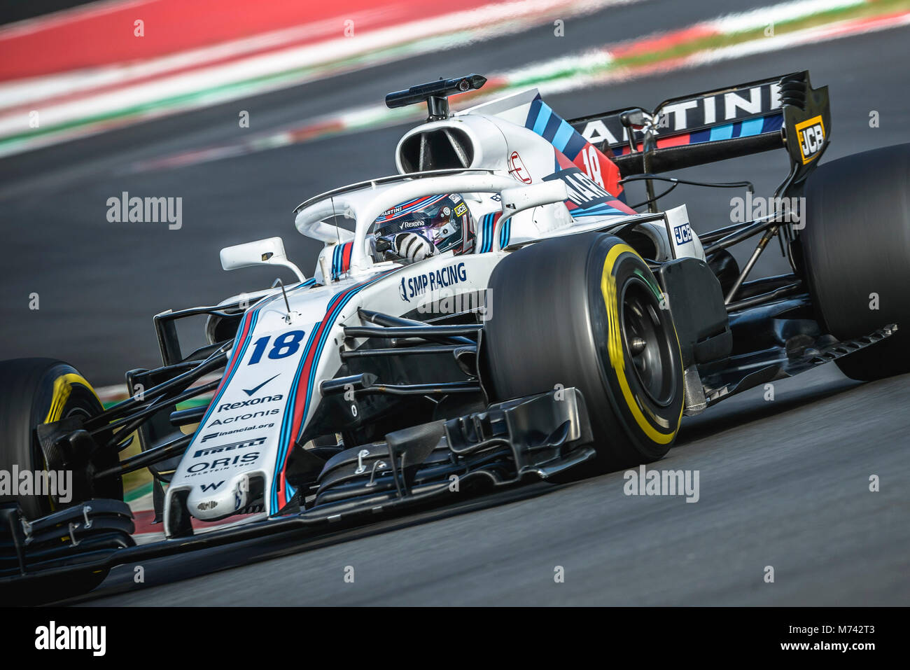 Barcelone, Espagne. 8 mars, 2018 : LANCE FLÂNER (CAN) disques durs dans sa Williams FW41 au cours de la septième journée de la Formule 1 les essais au Circuit de Catalunya Crédit : Matthias Rickenbach/Alamy Live News Banque D'Images