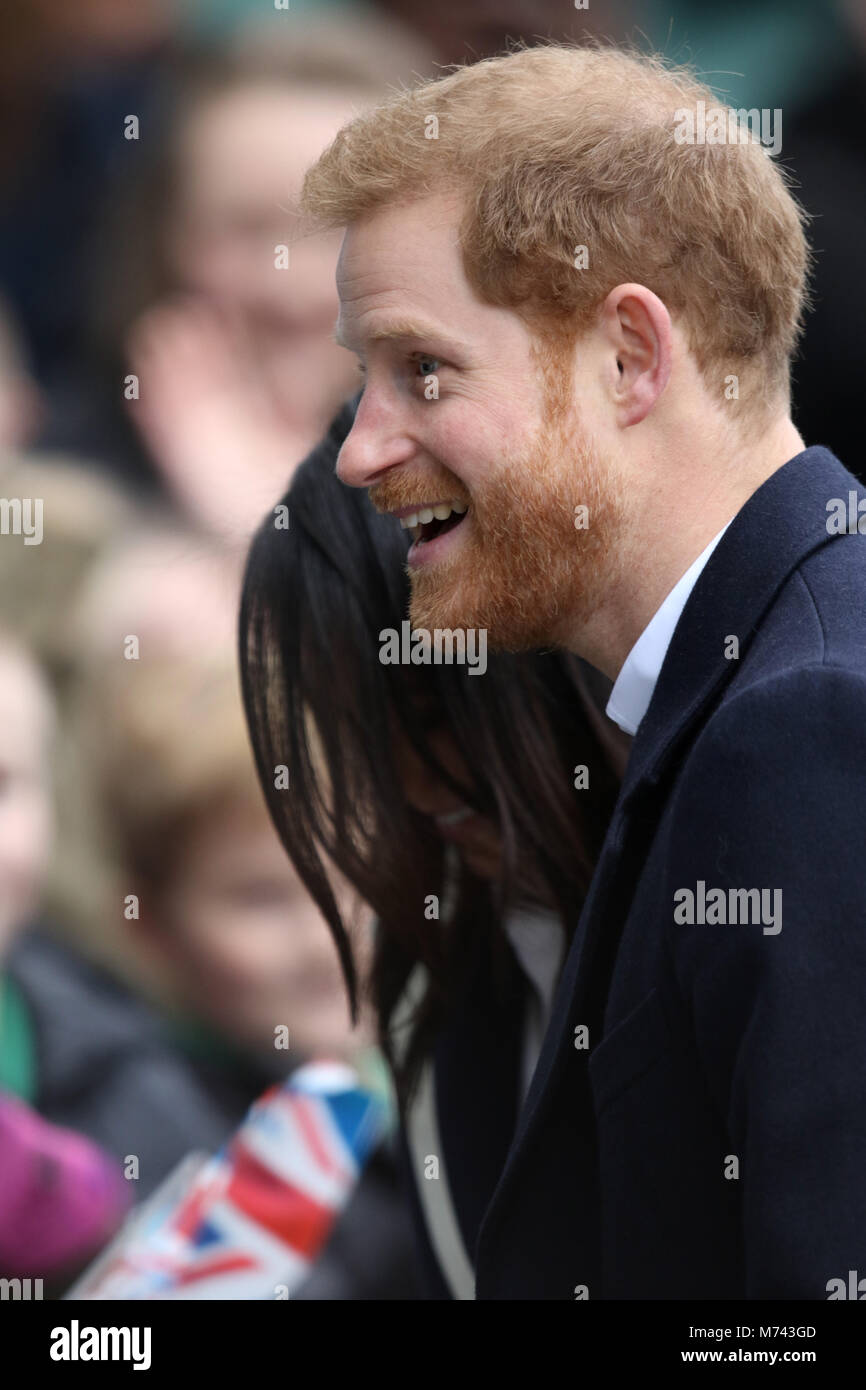 Birmingham, UK. 8 mars, 2018. Son Altesse Royale le prince Harry (Pays de Galles) et Meghan Markle, un bain de foule sur la Journée internationale des femmes à Birmingham au Millennium Point, Birmingham, le 8 mars 2018. Crédit : Paul Marriott/Alamy Live News Banque D'Images