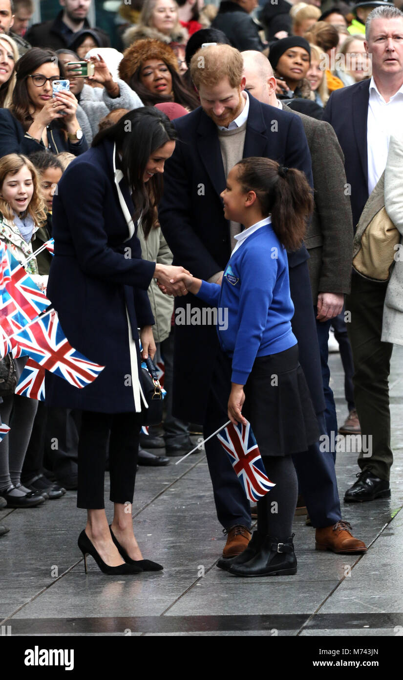 Birmingham, UK. 8 mars, 2018. Son Altesse Royale le prince Harry (Pays de Galles) et Meghan Markle, un bain de foule sur la Journée internationale des femmes à Birmingham au Millennium Point, Birmingham, le 8 mars 2018. Crédit : Paul Marriott/Alamy Live News Banque D'Images