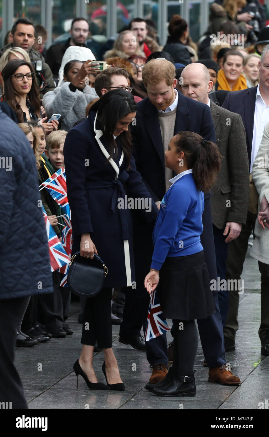 Birmingham, UK. 8 mars, 2018. Son Altesse Royale le prince Harry (Pays de Galles) et Meghan Markle, un bain de foule sur la Journée internationale des femmes à Birmingham au Millennium Point, Birmingham, le 8 mars 2018. Crédit : Paul Marriott/Alamy Live News Banque D'Images