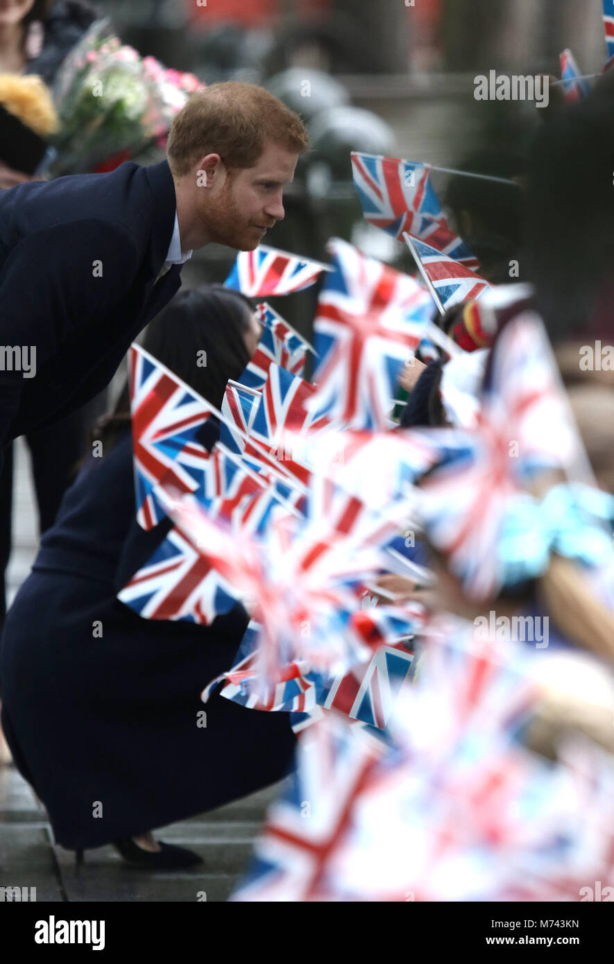 Birmingham, UK. 8 mars, 2018. Son Altesse Royale le prince Harry (Pays de Galles) et Meghan Markle, un bain de foule sur la Journée internationale des femmes à Birmingham au Millennium Point, Birmingham, le 8 mars 2018. Crédit : Paul Marriott/Alamy Live News Banque D'Images