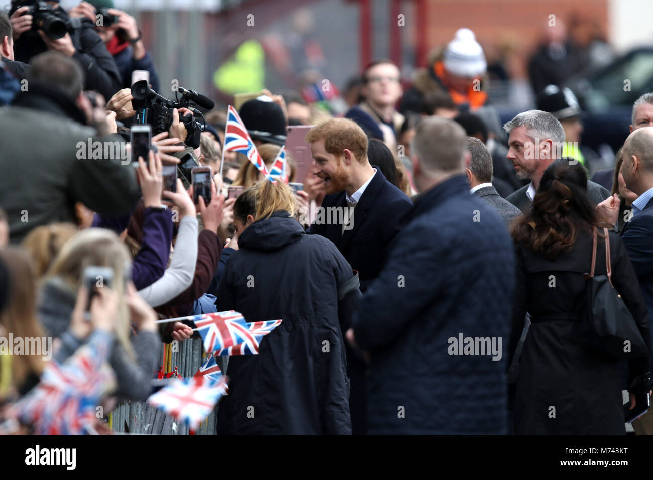 Birmingham, UK. 8 mars, 2018. Son Altesse Royale le prince Harry (Pays de Galles) et Meghan Markle, un bain de foule sur la Journée internationale des femmes à Birmingham au Millennium Point, Birmingham, le 8 mars 2018. Crédit : Paul Marriott/Alamy Live News Banque D'Images