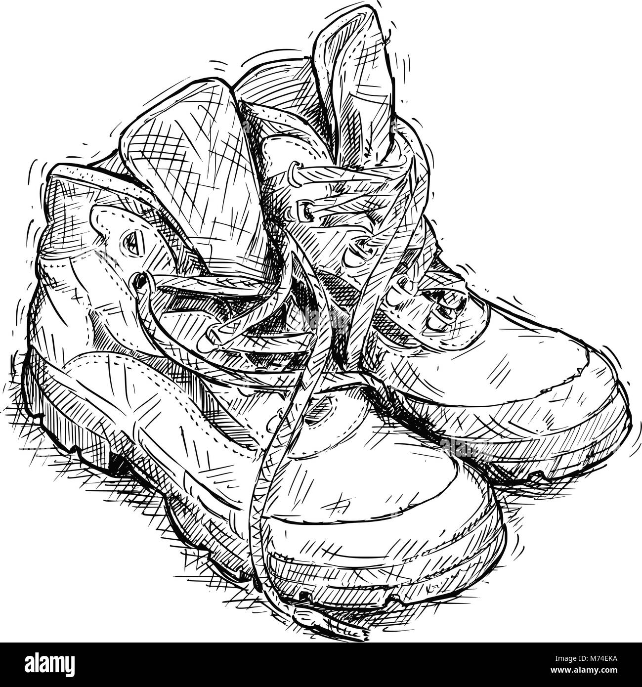 Vector Dessin à la main de paire de bottes de randonnée usés Illustration de Vecteur