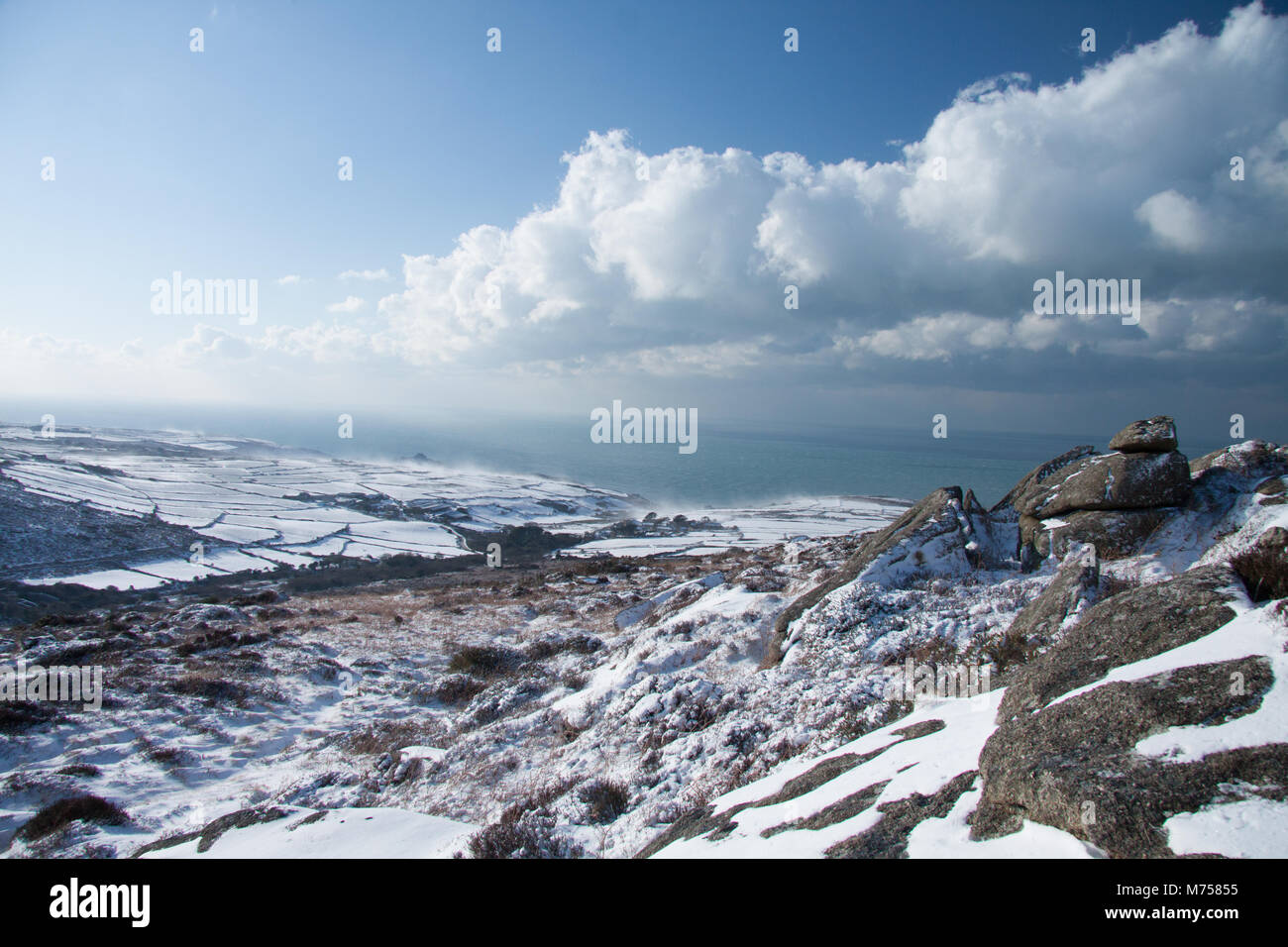 Zennor, Cornwall, dans la neige. Banque D'Images