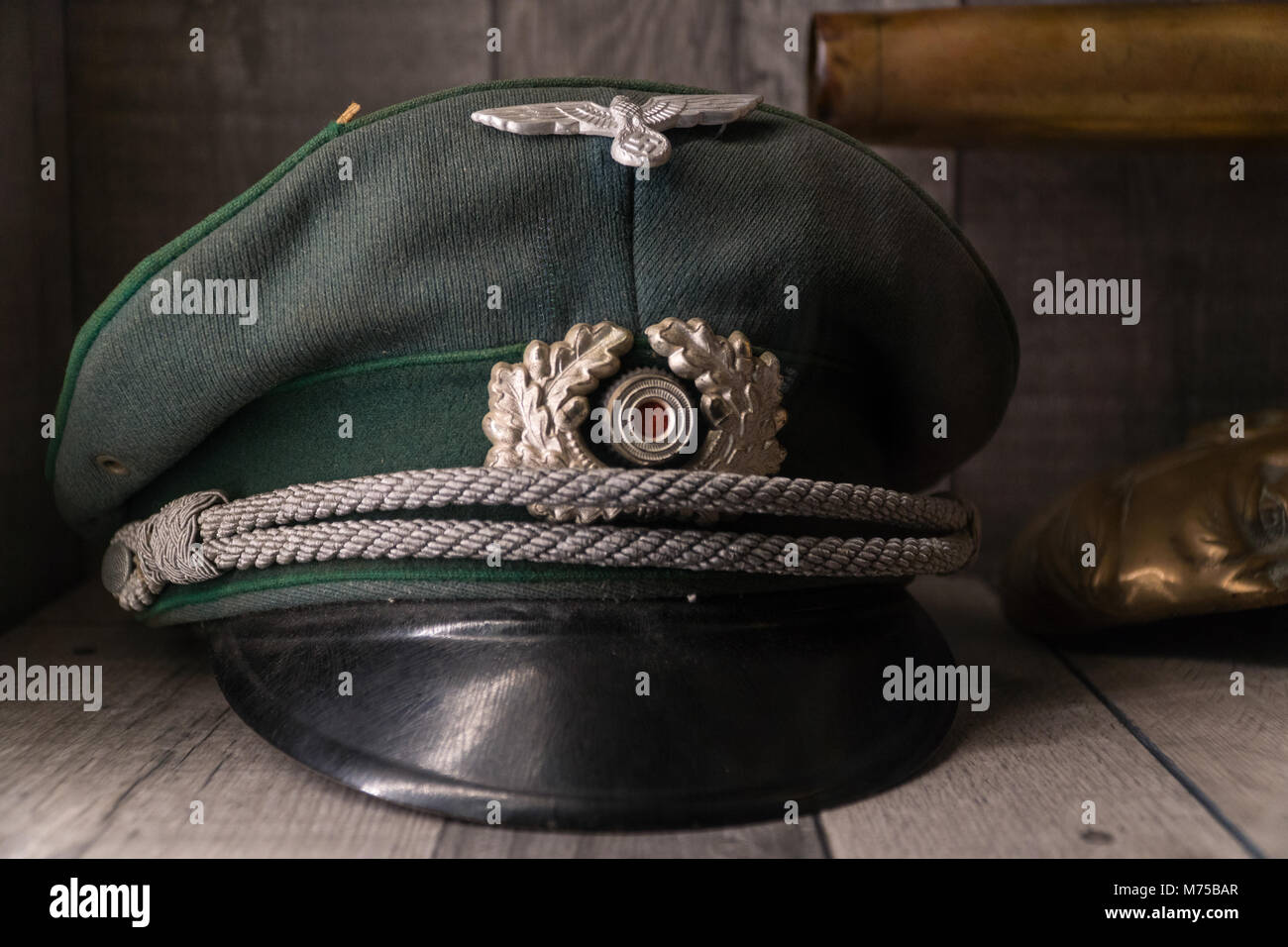 Troisième Reich militaire allemand cap sur l'affichage à l',Tunnels de guerre de Jersey, Channel Islands Banque D'Images