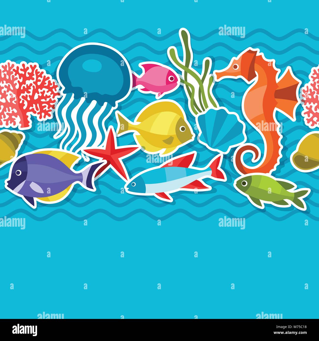 La vie marine motif transparent autocollant avec les animaux de la mer Illustration de Vecteur