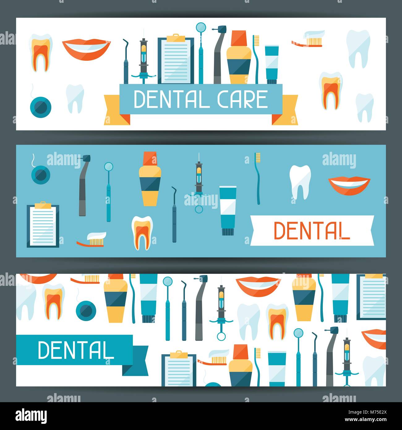 Conception des bannières médical dentaire avec icônes. Illustration de Vecteur