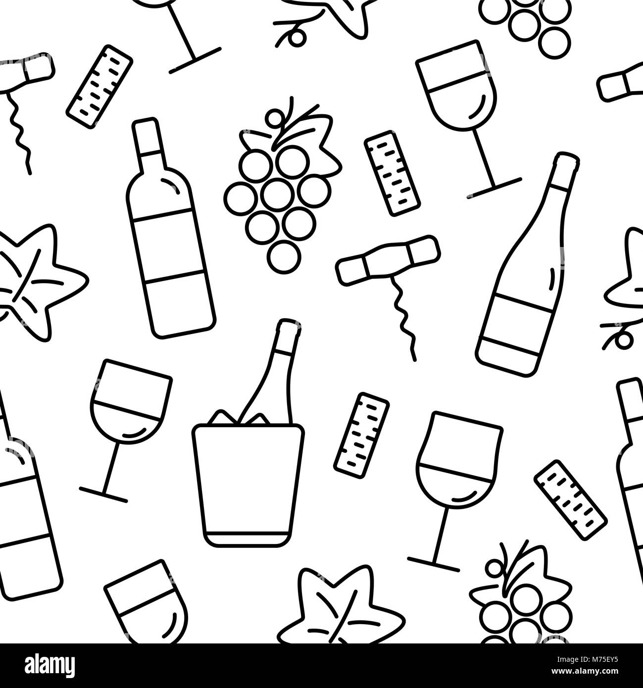 Modèle sans couture avec du vin d'icônes. Arrière-plan de cartes, décoration, spéciaux, web, bannières et modèles liés au vin. Vector illustration. Illustration de Vecteur