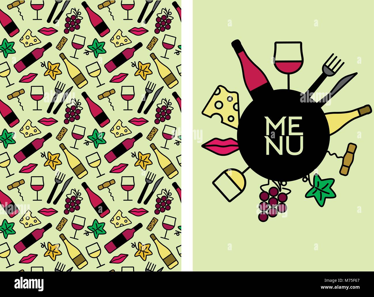 Template design avec icônes de vin. Idée pour votre nourriture et boissons. Télévision couleurs. Illustrations vectorielles. Illustration de Vecteur