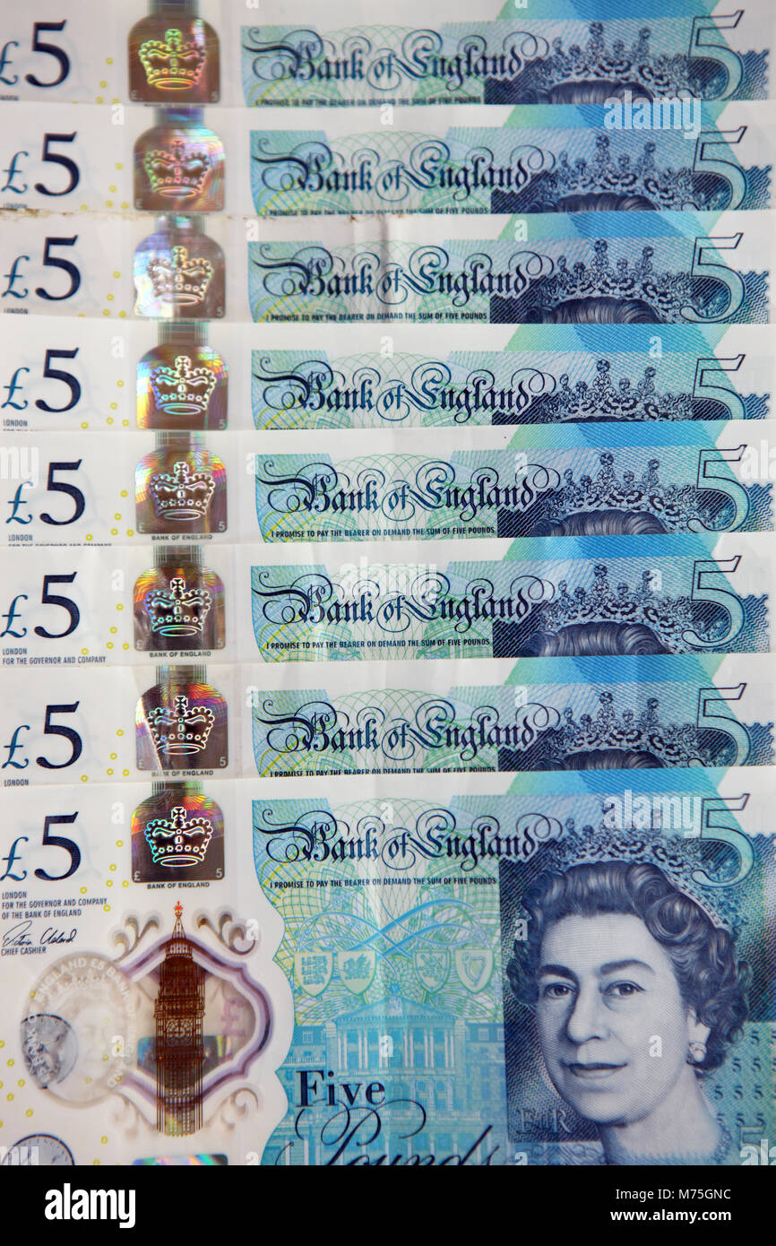 Banque d'Angleterre # 5 notes Banque D'Images